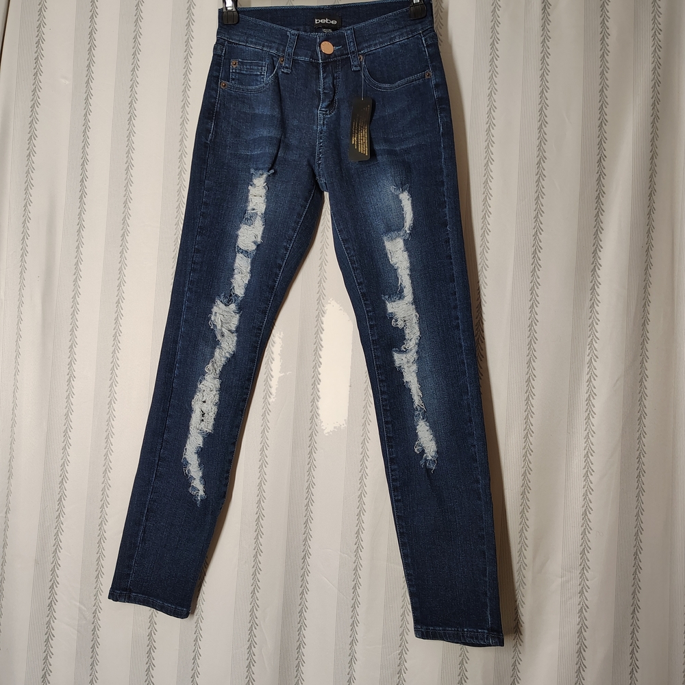 Nwt-bebe- Size 25  Dark Blue Distressed Skinny Jeans